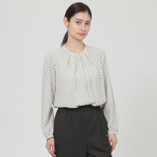 【ウォッシャブル】格子モノグラムプリント　ブラウス