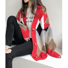 アーガイル柄のあったかボアニットカーディガン