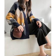 アーガイル柄のあったかボアニットカーディガン