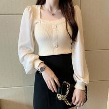 シースルー切り替えカーデ シアー素材