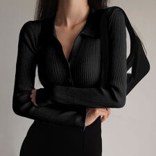 襟付きVネックニットカーディガン