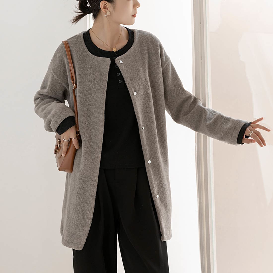 （試着のみ）オペークドットクリップ　もこもこノーカラージップミドルコート OPAQUE.CLIP｜もこもこノーカラージップミドルコート【洗える