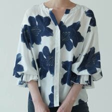 バルーンスリーブ花柄シフォンブラウス