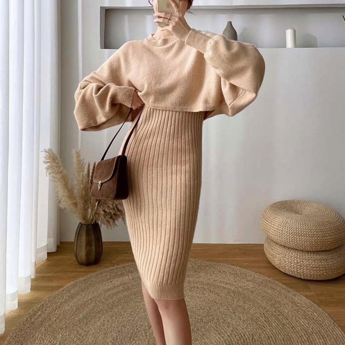 【上下セット】リブニットワンピース
