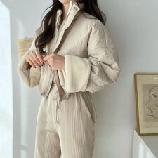 ファー付き中綿ショートジャケット