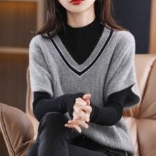 配色ラインVネックニットベスト