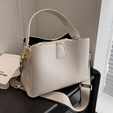 2wayフェイクレザー上品ショルダーバケットバッグ ショルダーバッグ バケットバッグ