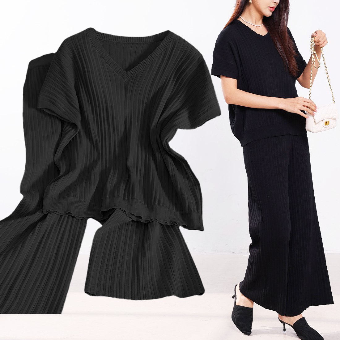 サマーニット&プリーツパンツセットアップ