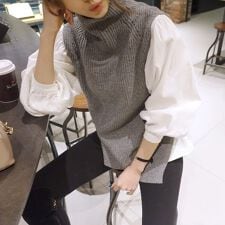 春のパフスリーブ長袖トップス