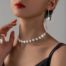 【2点セット】フラワーモチーフネックレス＆ピアス
