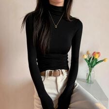 重ねても一枚でも万能タートルネックトップス 春服 タートルネック