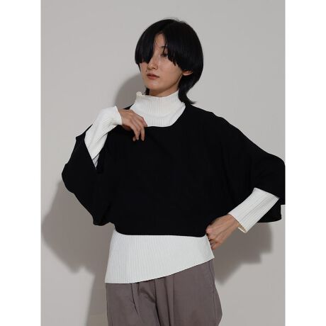 ドルマン風 ニットコート ポンチョ LASUD DouDou（グレー/灰色系）の 