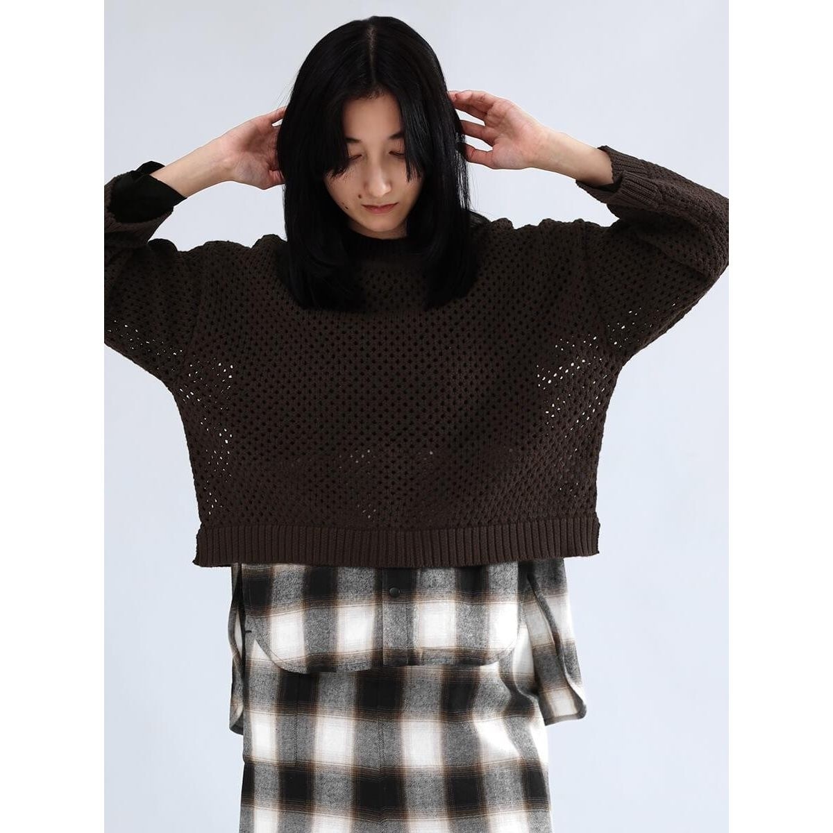 ラシュッド（LASUD）/オンブレチェックロンTレイヤードニットトップス オンブレチェックロンTレイヤードニットトップス | ラシュッド(LASUD