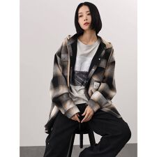 フード付きオンブレチェックシャツジャケット