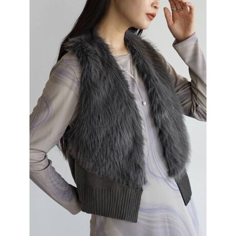 ヤマダヤストア　レディース　ファードッキングニットベスト