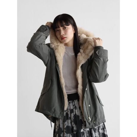 ヤマダヤストア　レディース　ファーフーデッドモッズアウター