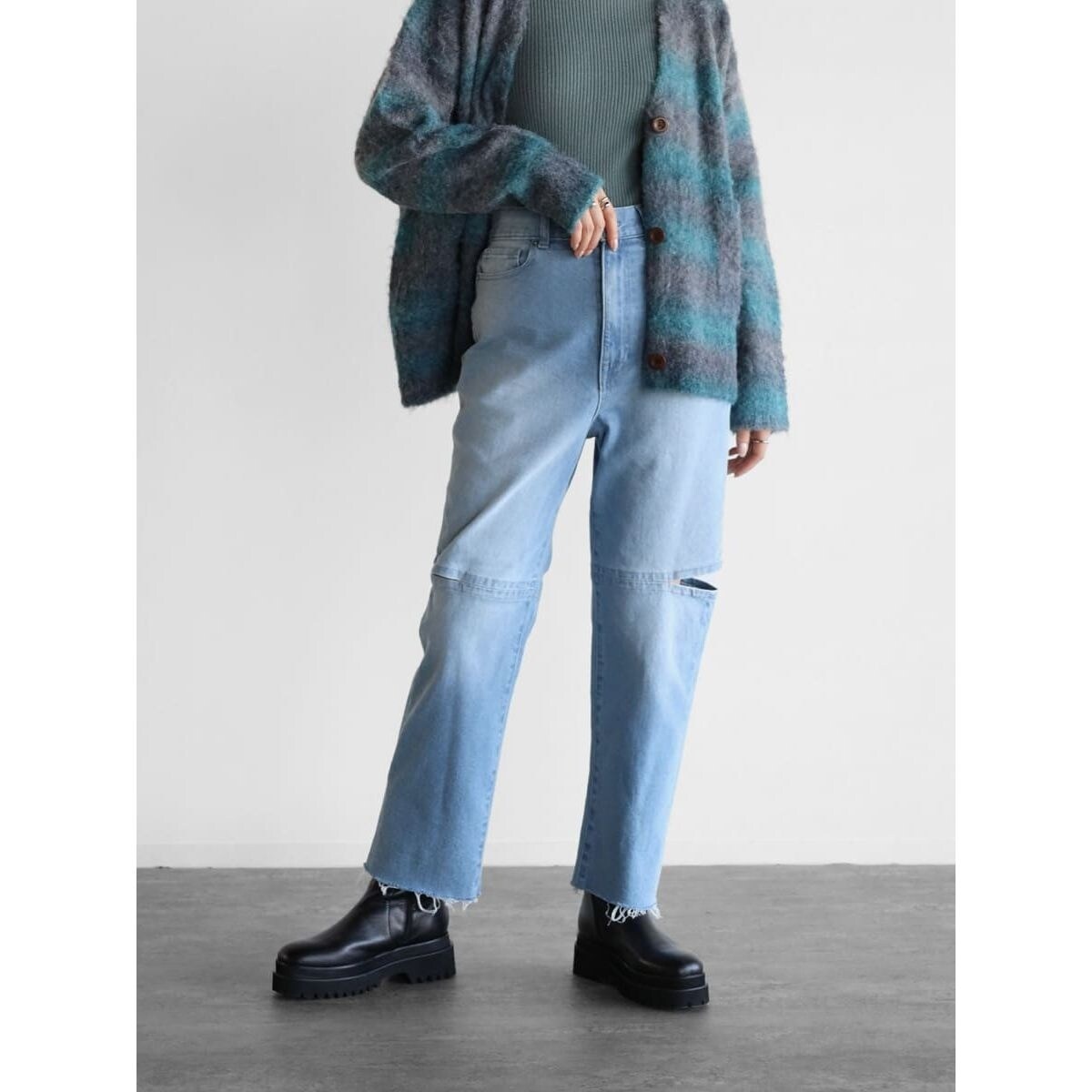 新品 ヤマダヤRADIATE グレー デニム 9号 ワイドレッグ サイドカット