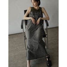 アシメフロントデニムジャンパースカート(light gray)