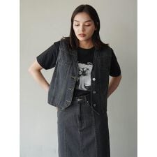 クロップドVネックデニムベスト