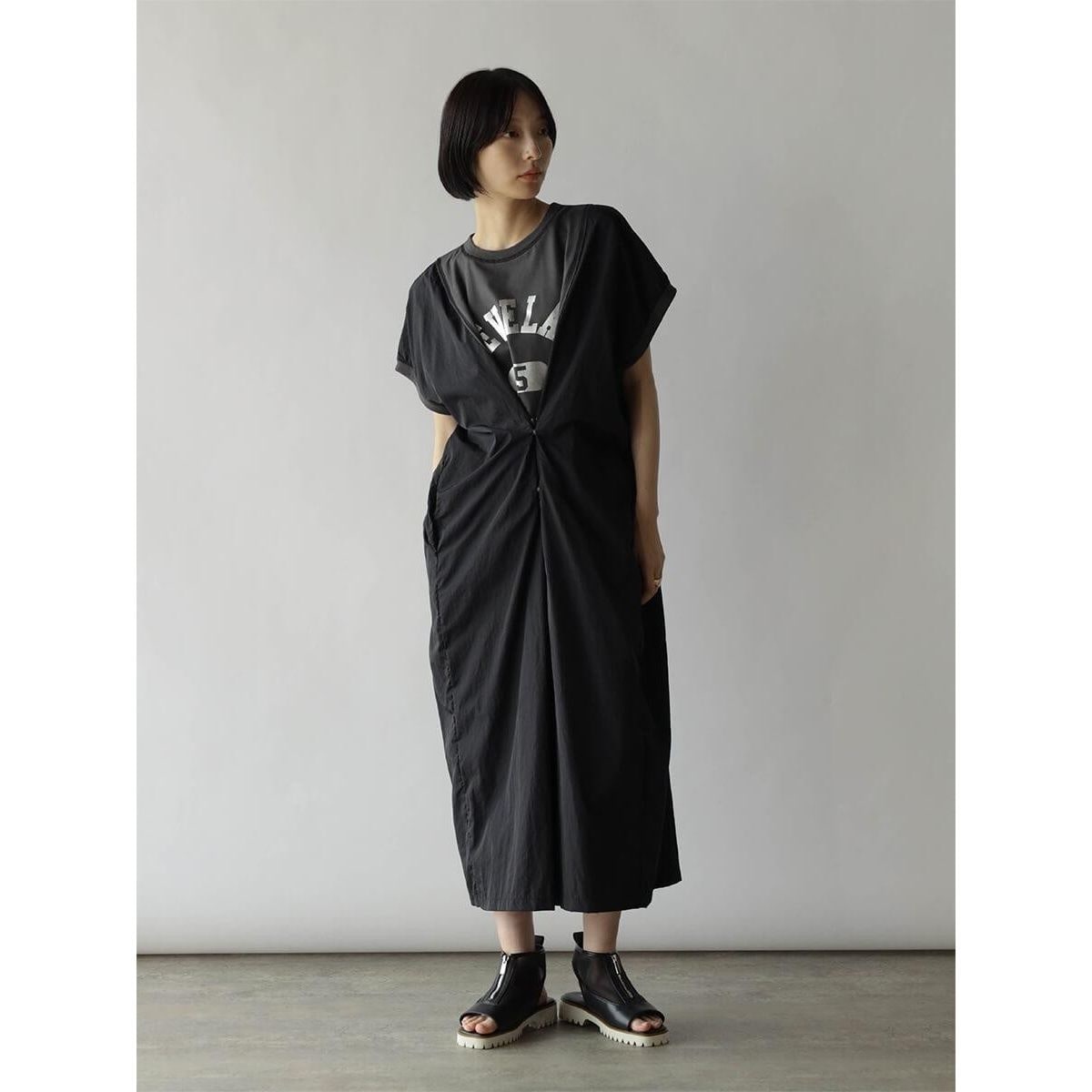 【りな】ヤマダヤ　ワンピース、ストール（黒/灰色）2点セット セール】2WAY千鳥パターンタイトニットワンピース（ワンピース