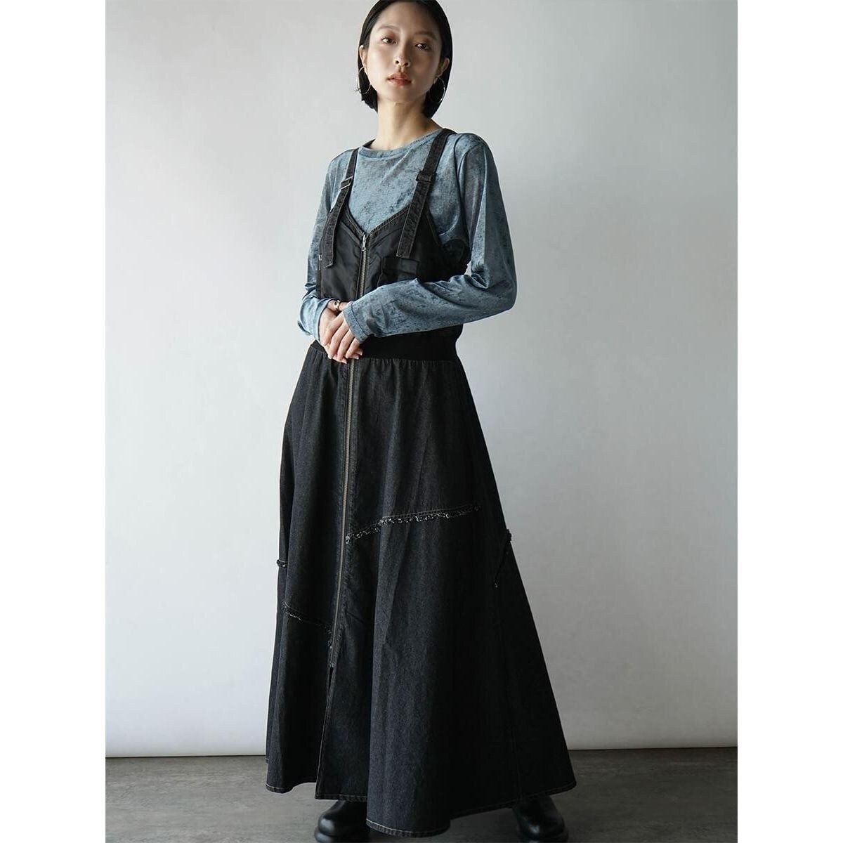 ラディエイト（RADIATE）/フロントジップデニムジャンパースカート フロントジップデニムジャンパースカート | ラディエイト(RADIATE