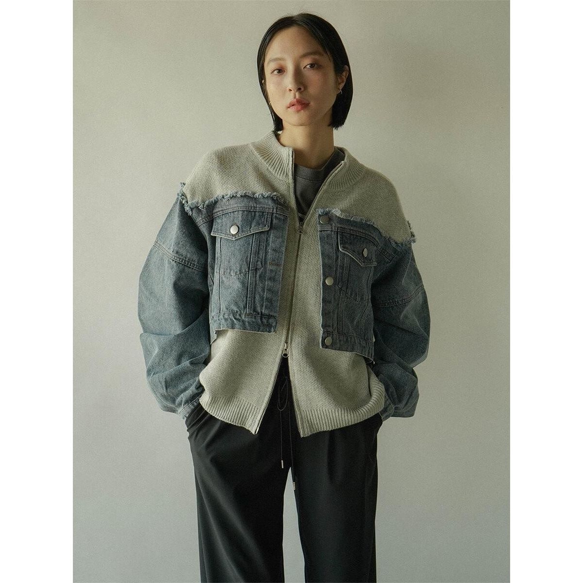 デニムニットドッキングジップアップブルゾン デニムドッキングジップアップブルゾン | ラディエイト(RADIATE