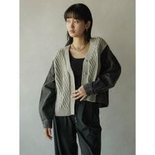 デニムドッキングケーブルニットカーディガン