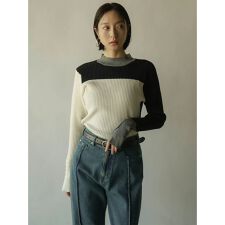 カラーブロックリブニット