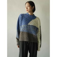 カラーブロックニットプルオーバー