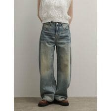 切り替えワイドストレートデニムパンツ