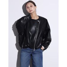 裾バルーンフェイクレザーブルゾン