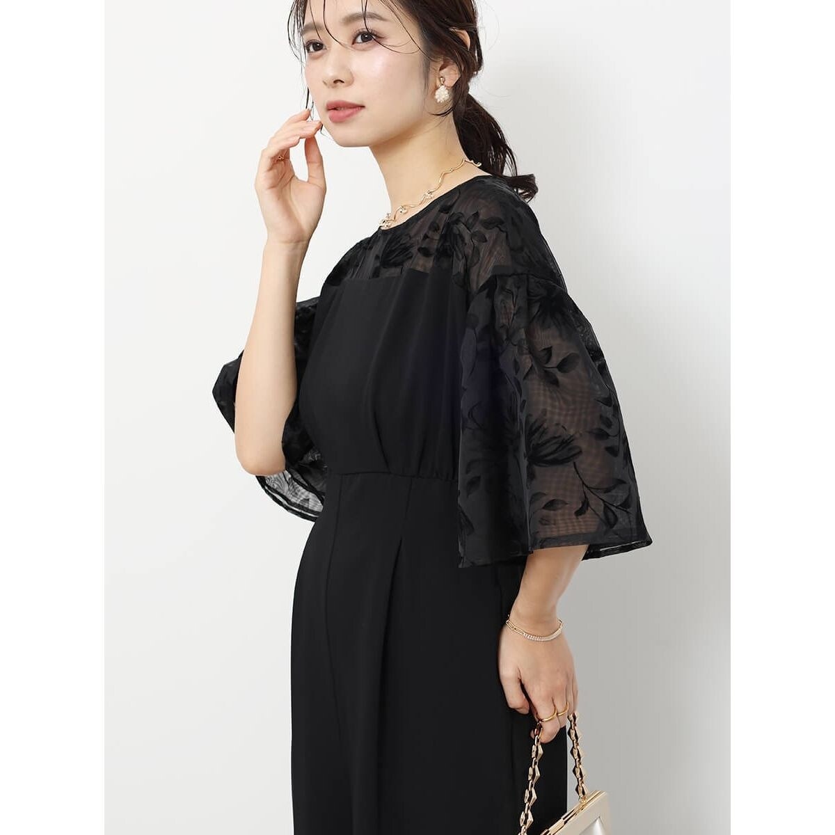 ヤマダヤ　Rire Fete フラワーレースドッキングオールインワン　ブラック ヤマダヤ Rire Fete フラワーレースドッキングオールインワン