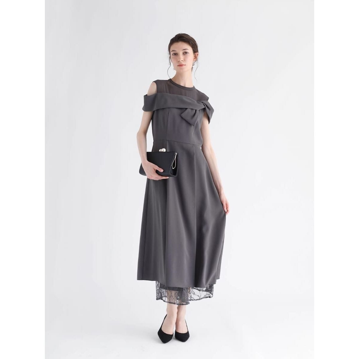 オフショルダーレースレイヤードドレス | リルフェテ(Rire fete