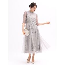 スパンコール刺繍チュールレイヤーワンピース