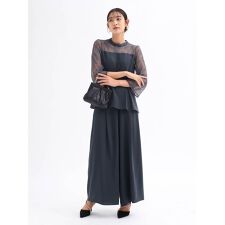 ペプラム切替ブラウス&パンツセットアップ