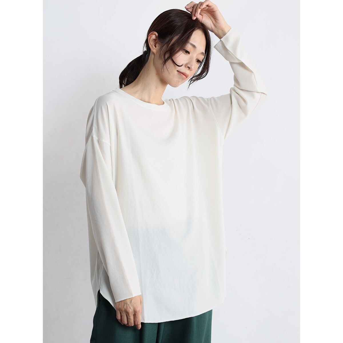 ヤマダヤMIREPOIX バックプリーツチュニックTシャツ