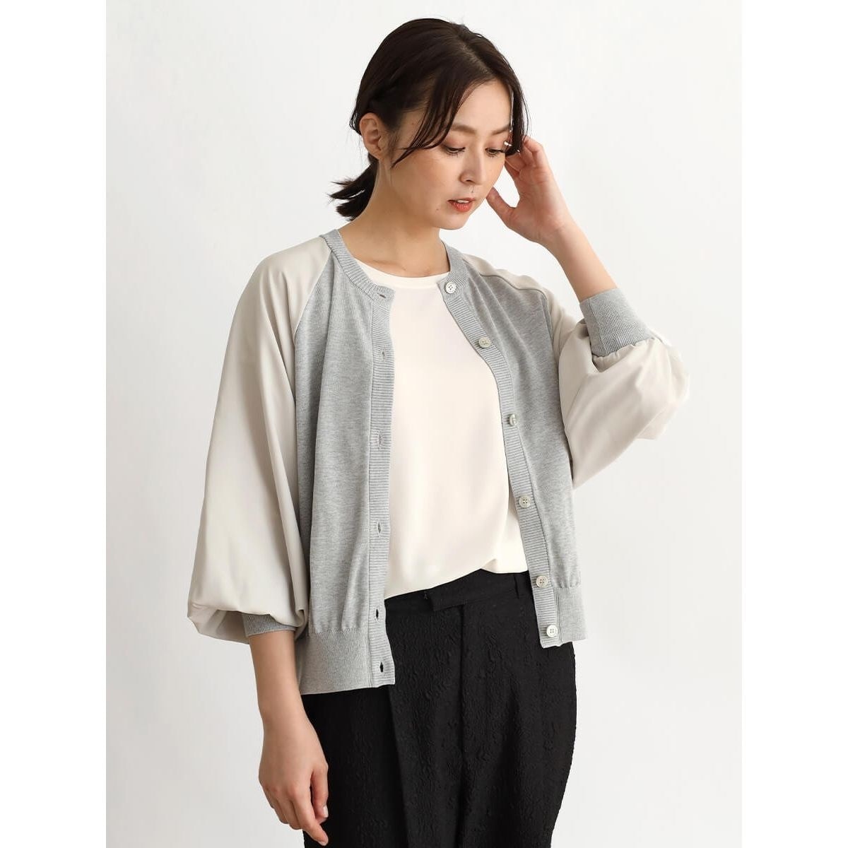 袖シフォンニットカーディガン LASUD｜袖シフォンニットカーディガン | Rakuten Fashion(楽天