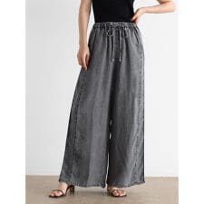 配色デザインテンセルデニムワイドパンツ