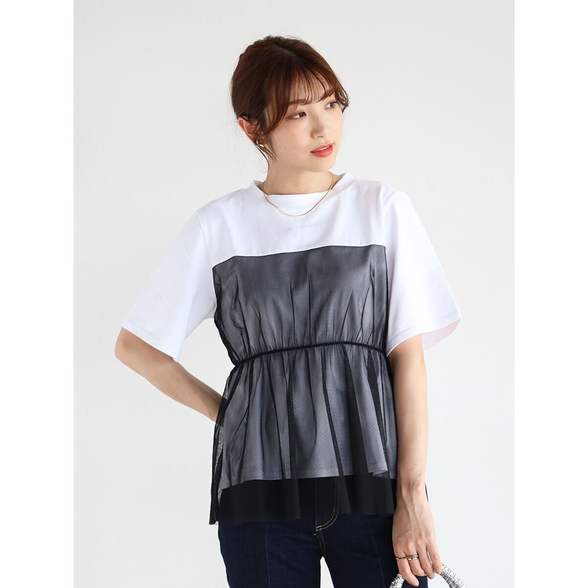 チュールドッキングカットソー rectangle tシャツ 3WAYチュールドッキングカットソー