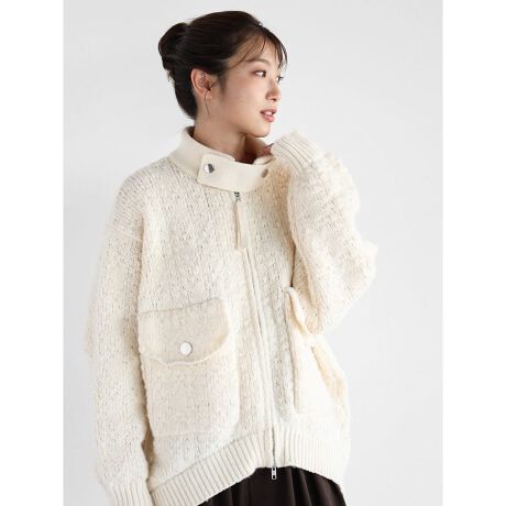 ヤマダヤストア　レディース　スタンドカラーニットジップブルゾン