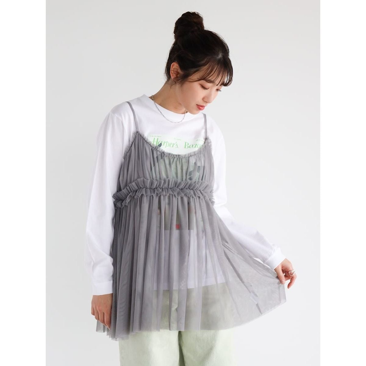 ほぼ新品　アダムエロペ　　洗えるチュールフリルキャミソール ADAM ET ROPÉ FEMME(アダム エ ロペ ファム) / 【WEB限定