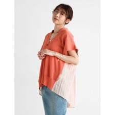 ストライプシャツドッキングニットカーディガン