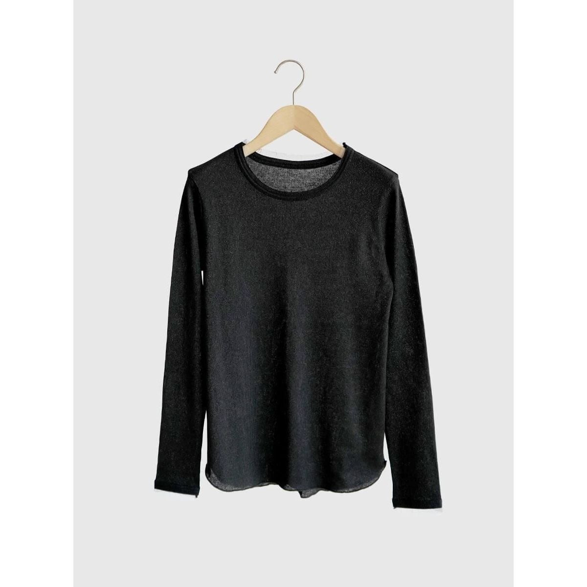 バイカラー 長袖カットソー ブラック/ベージュトップス♡ヤマダヤ購入♡2025年 バイカラー 長袖カットソー ブラック/ベージュトップス