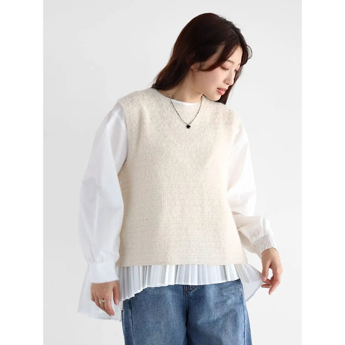 プリーツブラウス×ベストセット