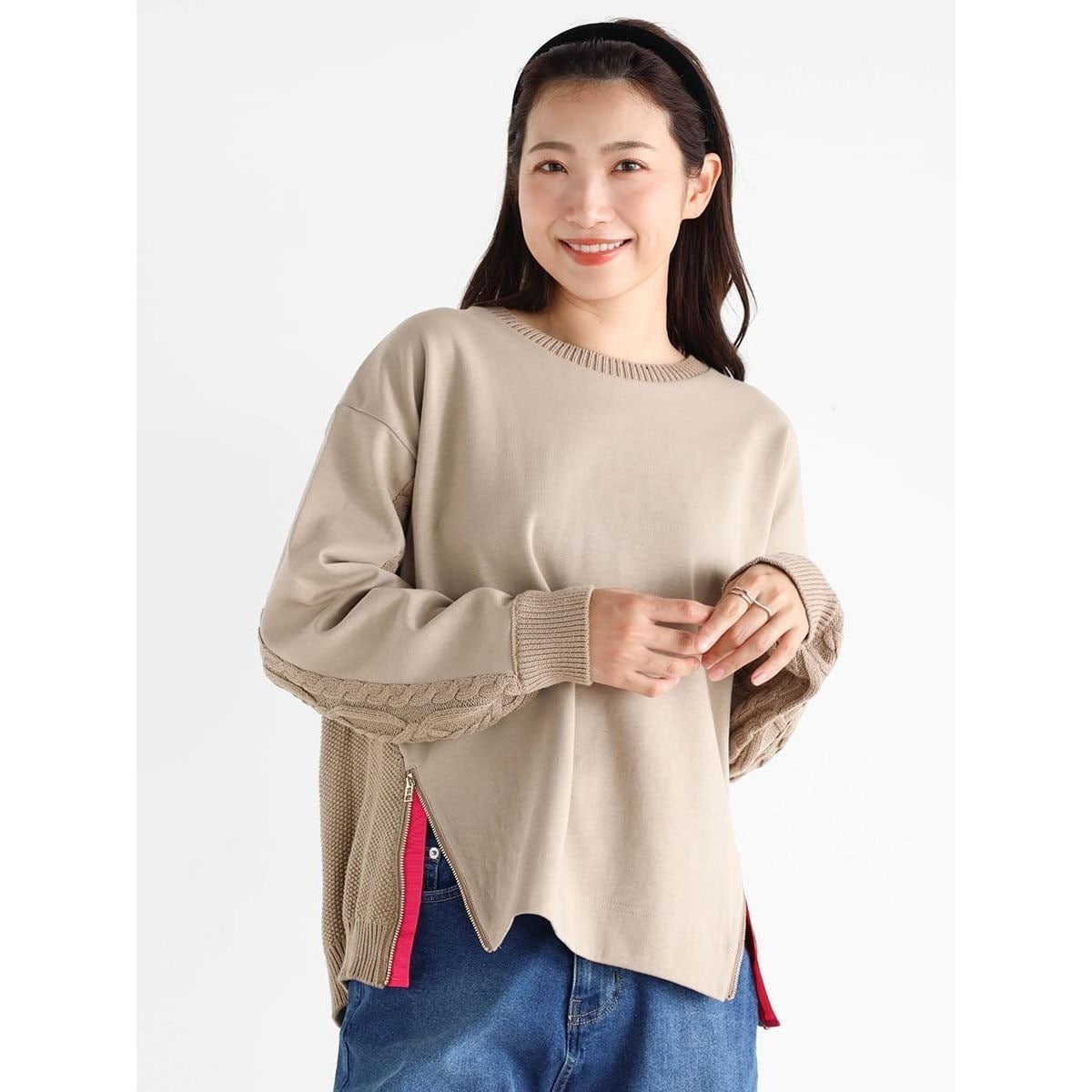 ヴァン（Vin）/ケーブルニットドッキングデザインプルオーバー ケーブルニットドッキングデザインプルオーバー | ヴァン(Vin