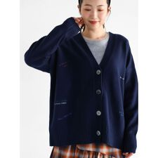 ロゴ刺繍デザインニットカーディガン
