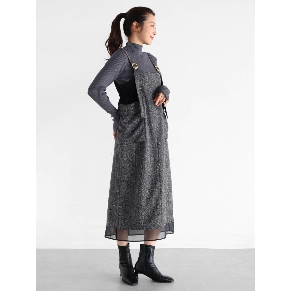 フェイクレザーストラップジャンパースカート | ラシュッド(LASUD