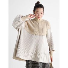 ケーブルニットドッキングプリーツブラウス