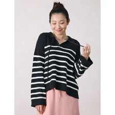 スキッパーデザイン襟付きボーダーニット