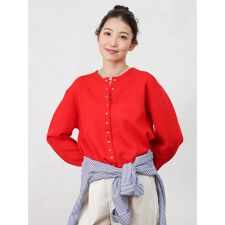 リネン混クルーネックカーディガン